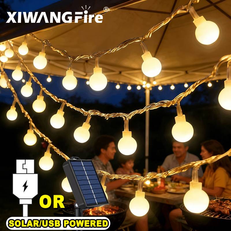 Outdoor Camping Tent - Luzes de Cordão Solares/USB/Bateria de 3-10M,