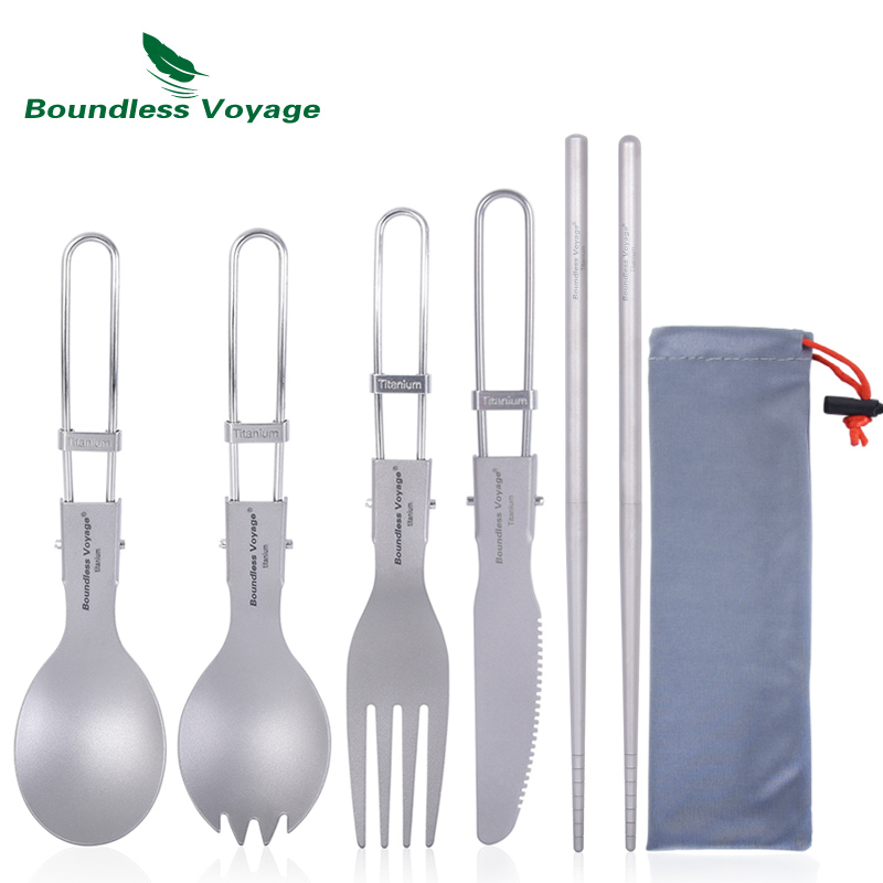 Outdoor Camping Dining Set - Talheres de titânio para acampamento, viagem