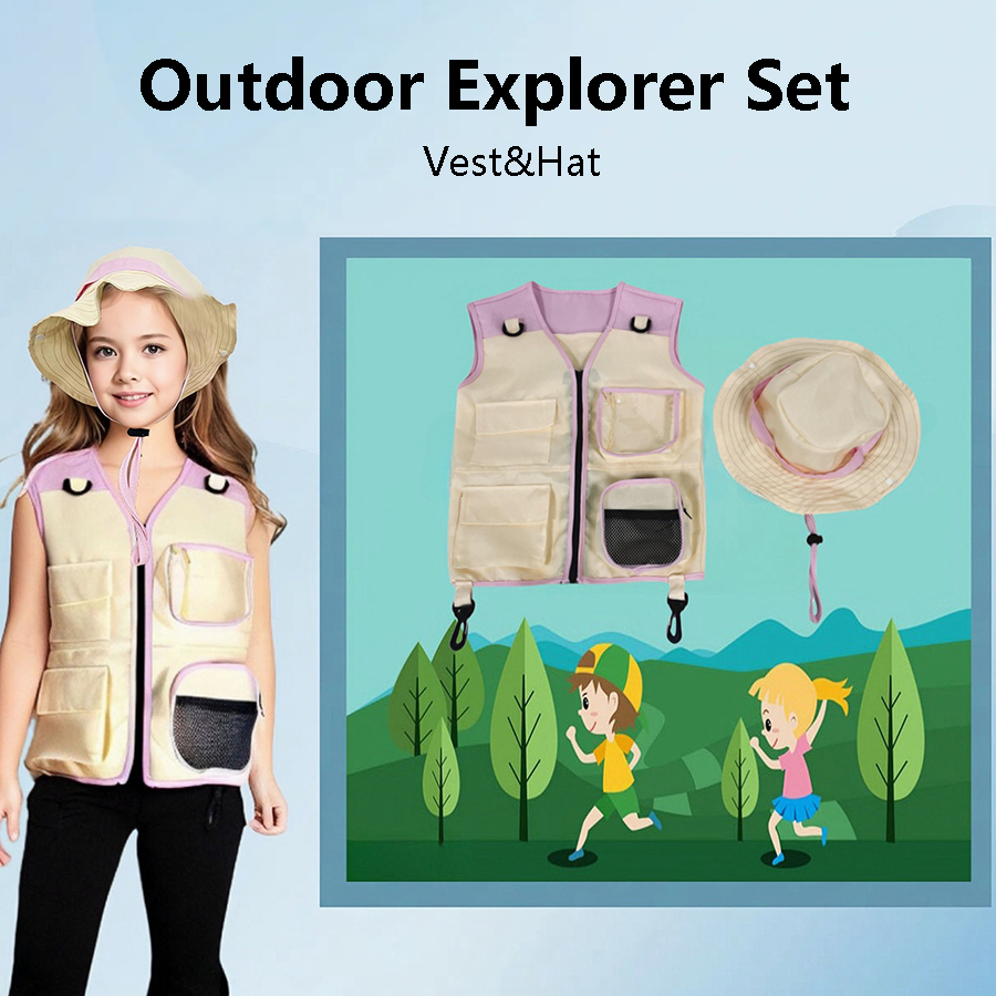 Traje de colete e chapéu explo - Outdoor Camping Kids Activities avaliação e preço